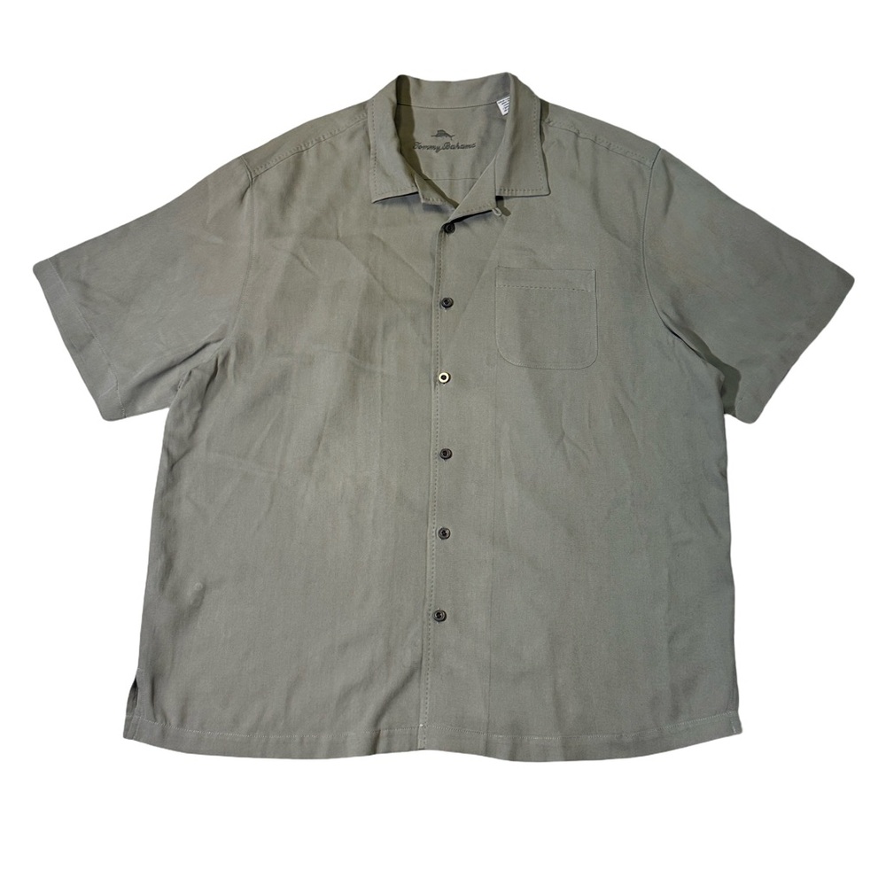 Tommy Bahama mens 1XB Big solid 100% silk camp collar button up casual shirt EUC